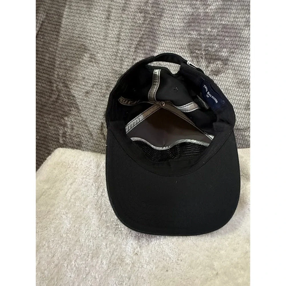 True Religion Black Silver Shattered Horseshoe Logo Baseball Cap Hat Adjustable